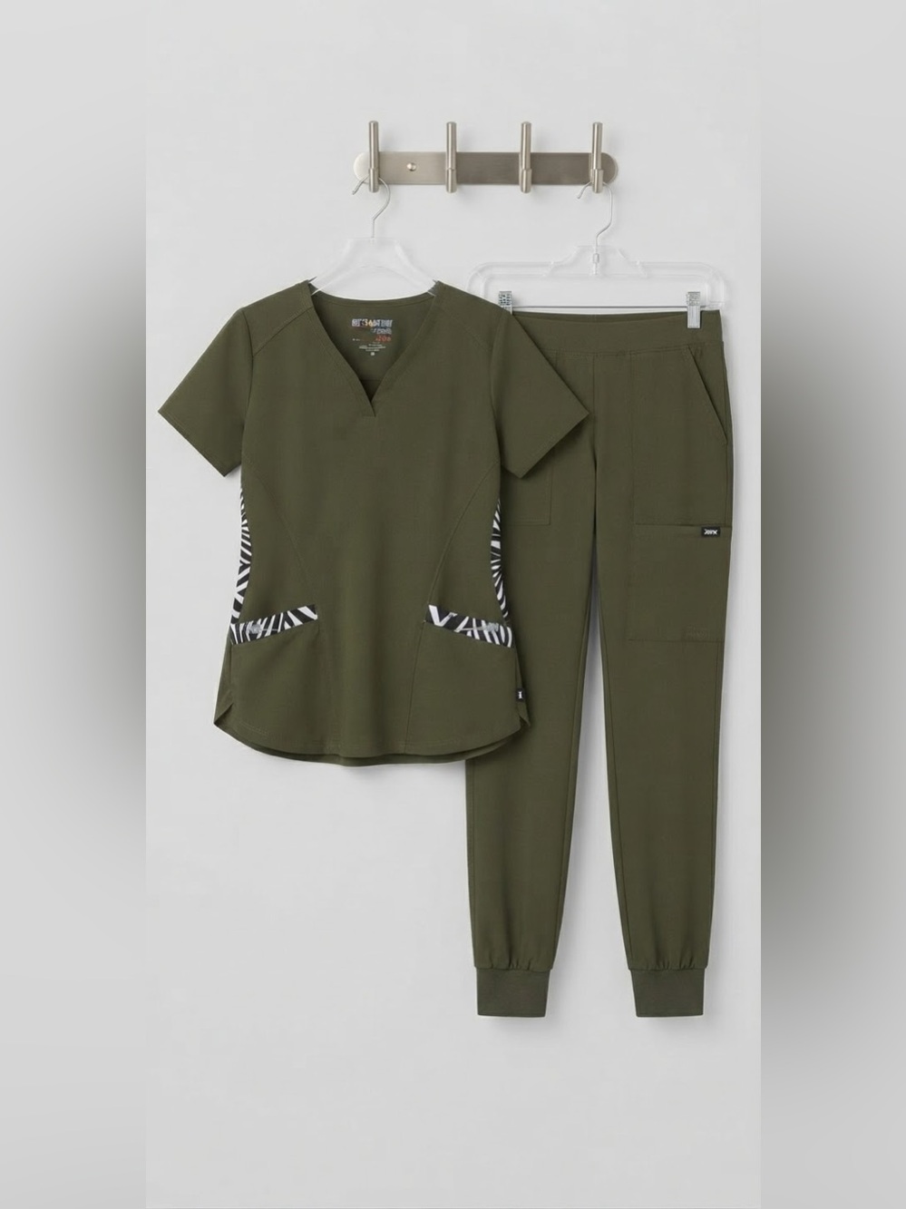 Grey's Anatomy Olive Green Scrub Joggers with Zebra Trim